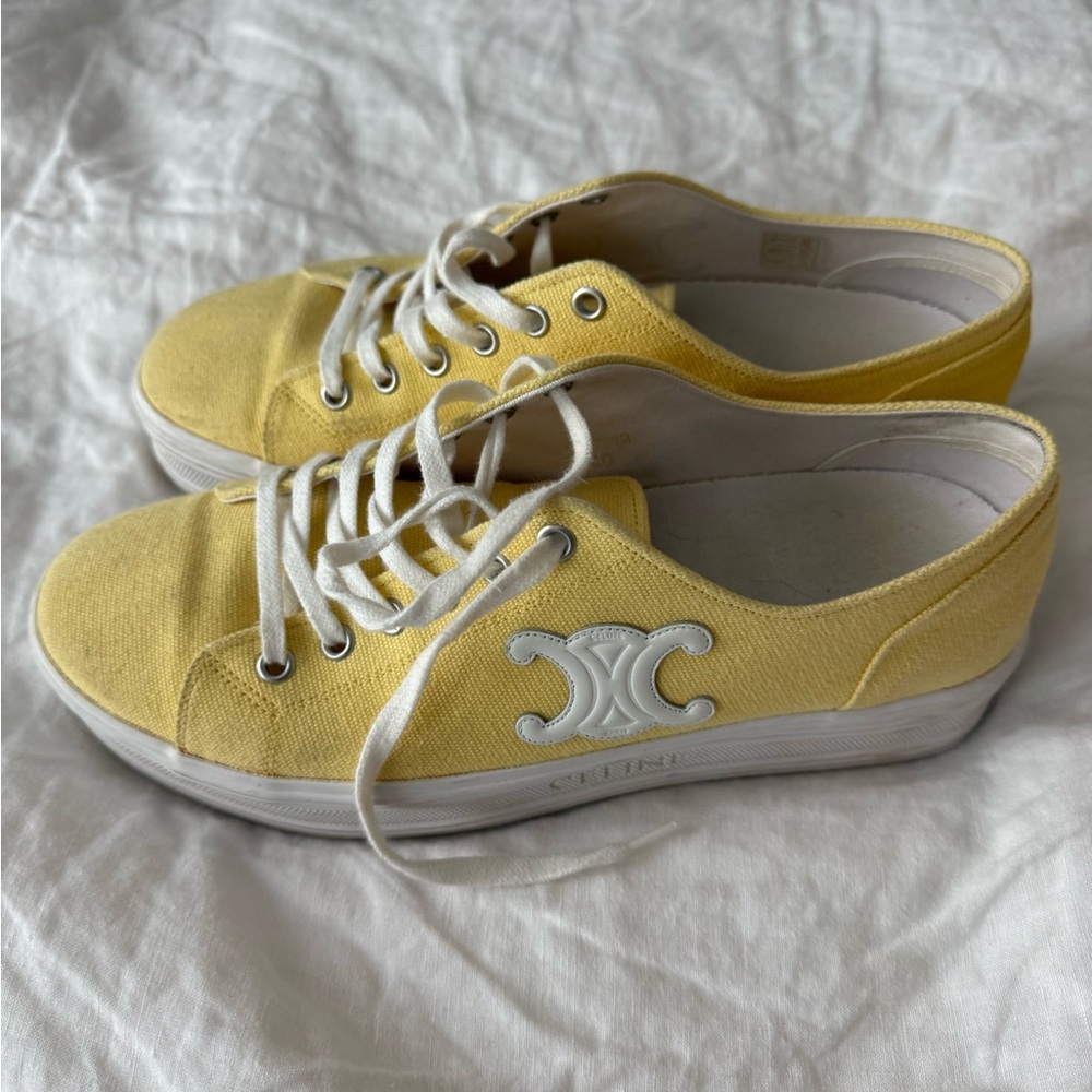 Celine Lemon Canvas Sneakers with White Accents
